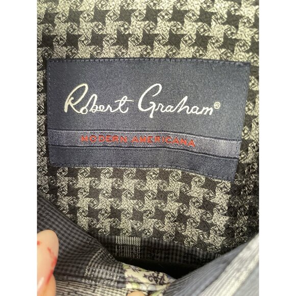 Robert Graham Shirt Men's L Blue Houndstooth  Long Sleeve Button Down Shirt - Picture 3 of 16